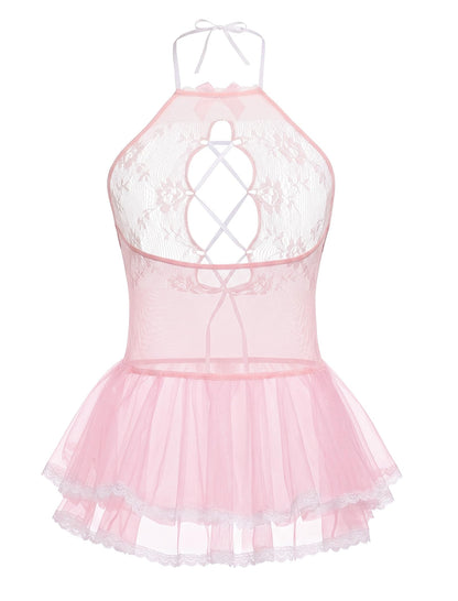 Men's Crossdressing Lingerie Dress Maid Outfit set Pink Medium