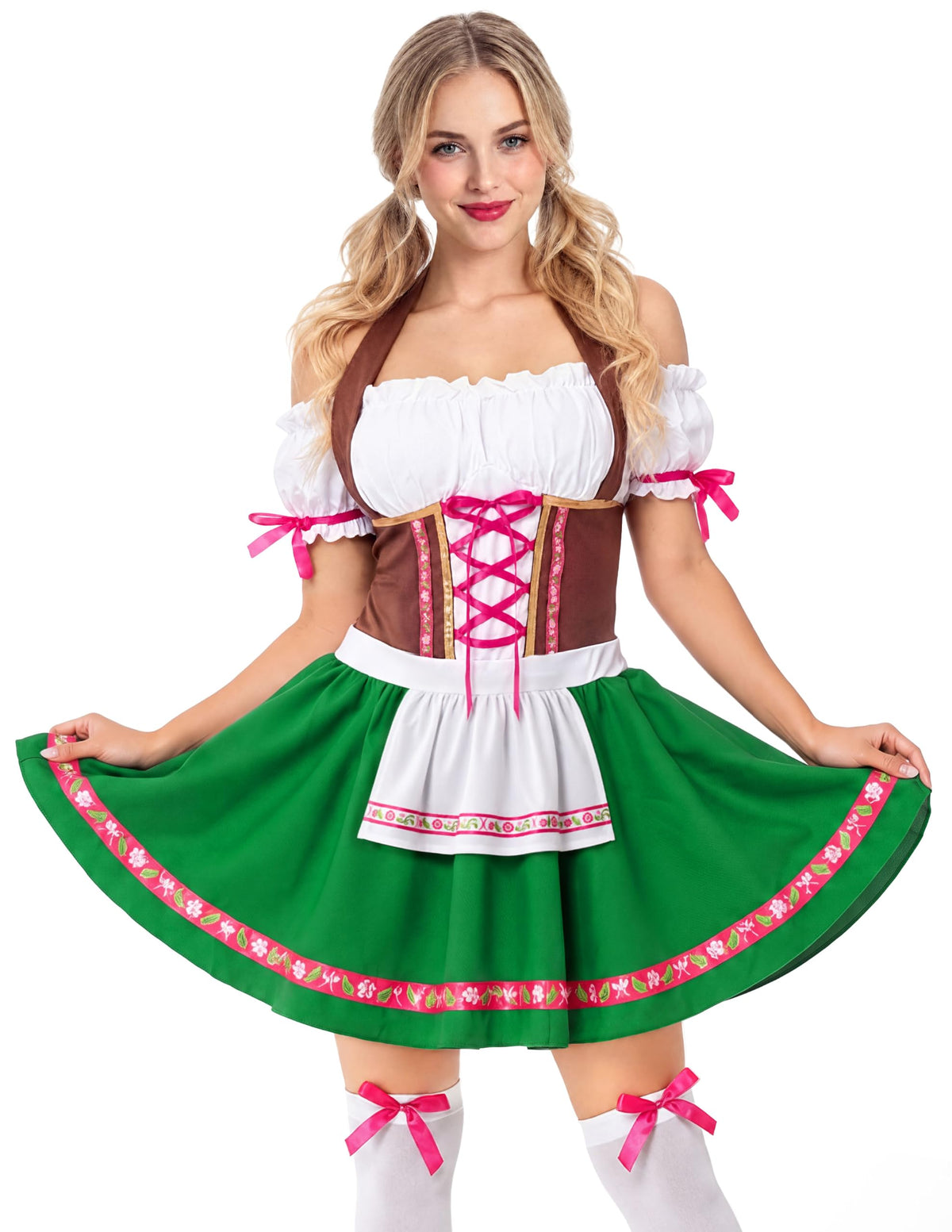 Spooktacular Creations Oktoberfest Outfits Women Costume, German Bavarian Dirndl Dress Beer Girl Garden Babe Maid Set for Cosplay Carnival Halloween Party,Green(Medium)