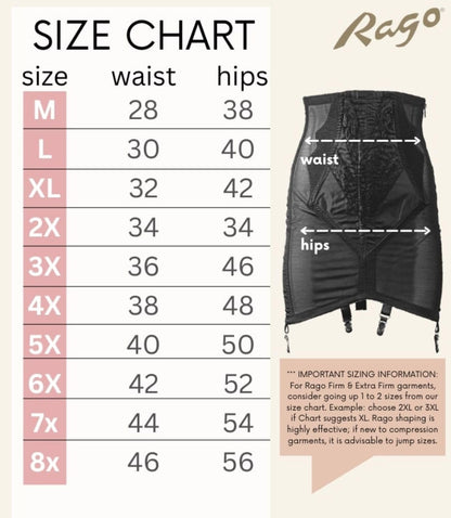 Rago 1294 | Open Bottom Girdle Extra Firm Shaping | Sizes M–8X | Zipper + Hook Closure | Classic Vintage Control | USA MADE | Pink/Black M/28