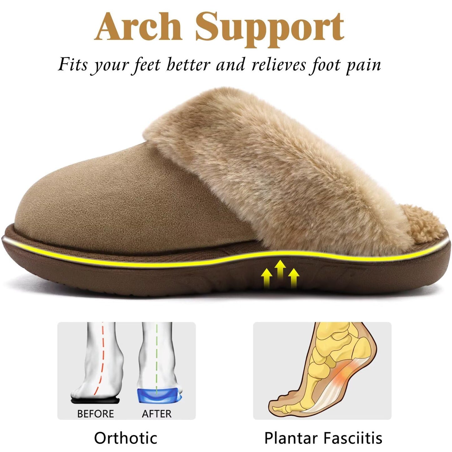 jiajiale Womens Memory Foam Slippers Fuzzy Outdoor House Shoes Brown 8.5