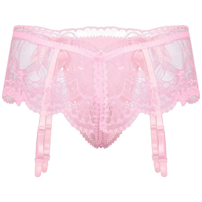 Men's Sissy Pouch Panties Lace Skirted Bikini Briefs Underwear Crossdressing Underpants (US, Alpha, One Size, Regular, Regular, Pink)