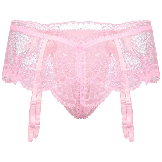 Men's Sissy Pouch Panties Lace Skirted Bikini Briefs Underwear Crossdressing Underpants (US, Alpha, One Size, Regular, Regular, Pink)