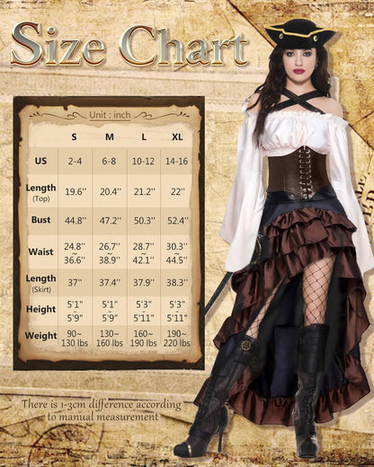 Women's Renaissance Pirate Wench Costume with Corset, Skirt & Blouse
