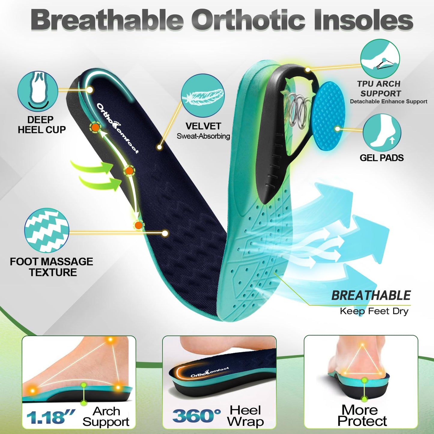 Men's Orthopedic Diabetic Wide Walking Shoes: Adjustable Fit Arch Support Ergonomic Lightweight Cycling Sneakers, Breathable Plantar Fasciitis Orthotic Foot Pain Relief Leisure Shoes Dark Blue Size 8