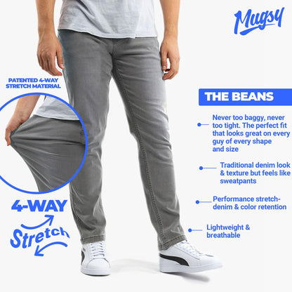 Mugsy Beans Men’s Jean - Classic Fit Medium Gray Denim Jeans for Men - Ultra-Flexible & Comfortable Pants for Men - True to Size