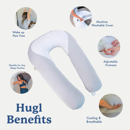 Plufl Hugl Cooling Body Pillow for Adults, U Shaped Pregnancy Pillow, White