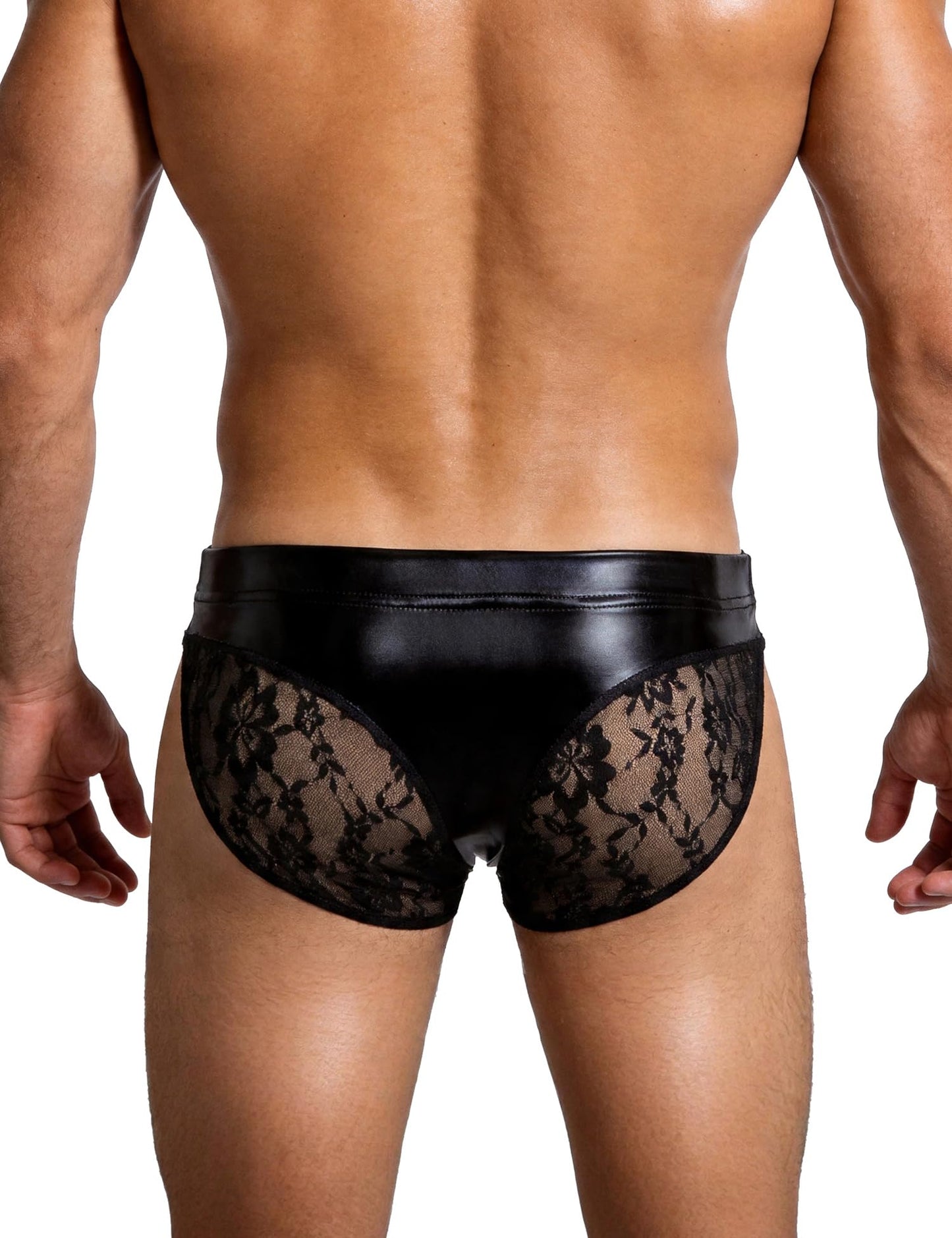 sunshinelady Men's Briefs Underwear, Lace G-String, Faux Leather Sissy Panties, Glossy Stretch Jockstrap with Pouch, S-XL
