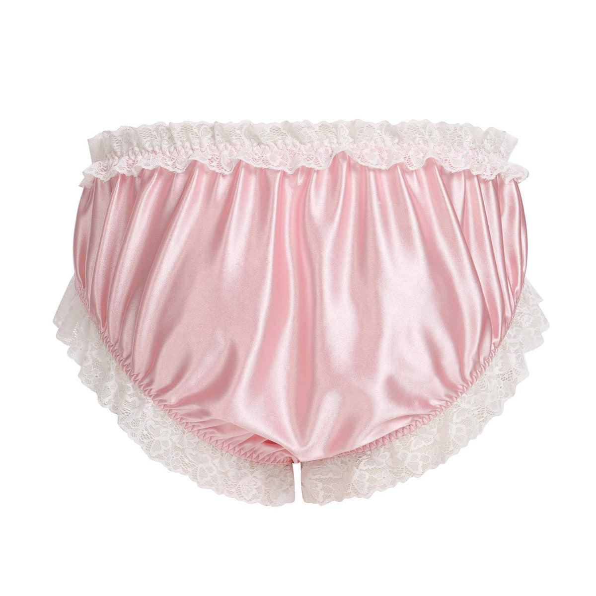 Men's Satin Silk Underwear Ruffle Lace Sissy Panties Bowknot Crossdress Silky Knickers Briefs Pink X-Large