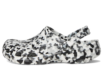 Crocs Unisex Classic Marbled Tie-Dye Clog, Black/White Confetti, 12 Women/10 Men, Medium