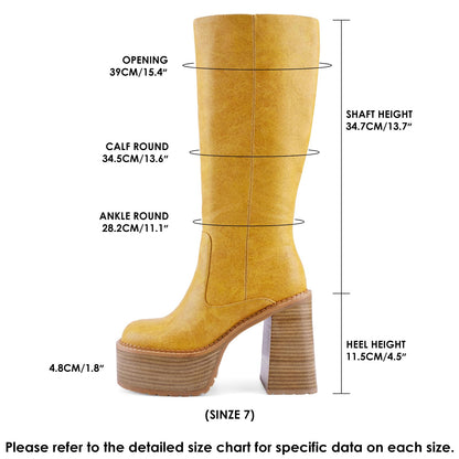 Platform Knee High Boots for Women Square Toe Square Toe High Heel Chunky Womens Boots Comfortable Casual Trendy Stylish Shoes Size 8