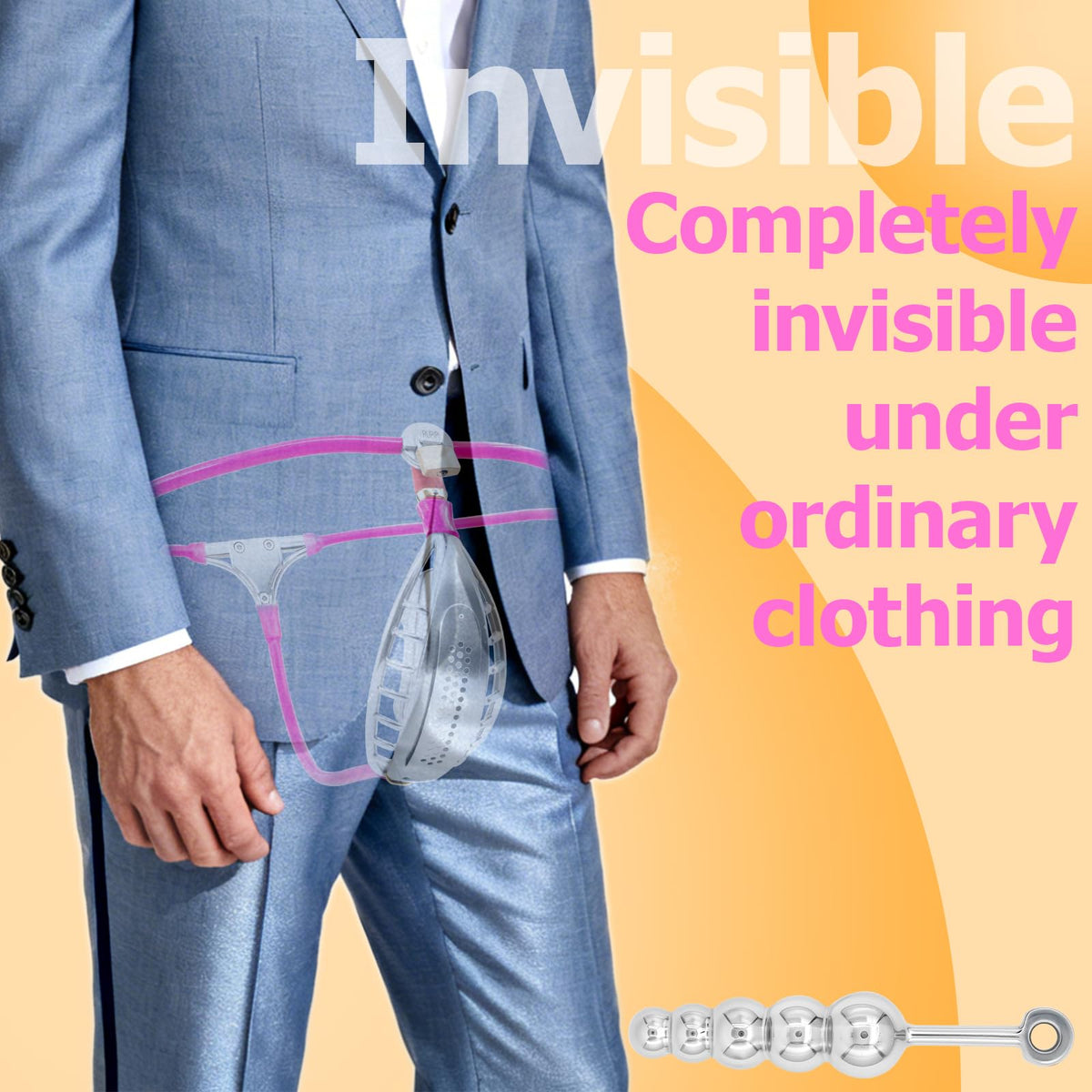 Male Chastity Belt, Adjustable Stainless Steel Waistband, Small, Pink