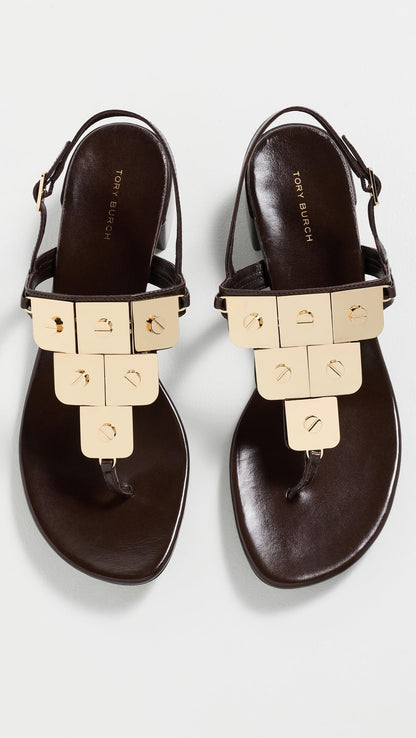 Tory Burch Women's Multi Screw Heeled Sandals, Dark Cocoa, 8 Medium US