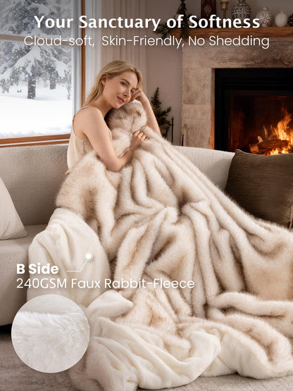 Bearhug Heated Blanket Queen Size, 84"x90" Dual Control Luxury Faux Fur Electric Blanket with 10 Heat Levels & 9H Auto Off, 450GSM Ultra Plush Shaggy Bed Warmer for Couples, ETL Certified, Gift Box