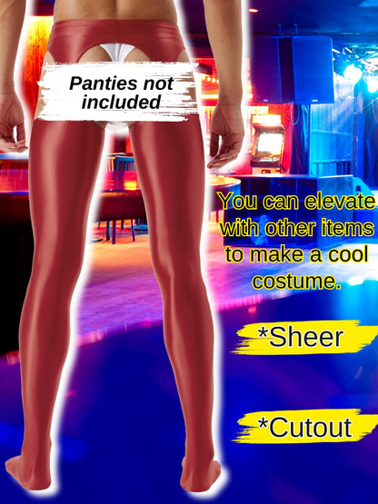 ChiaoLezhee Shiny Leggings For Men, Sheer Underwear Pants, Rave Party Outfits, Gay Lingerie Sissy Clothes Tights Sexy Glow, Burgundy, Medium