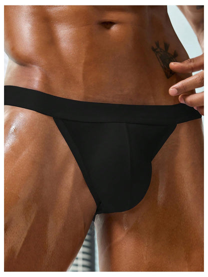 SweatyRocks Men's Sexy Cut Out Thong Underwear Breathable Low Rise Cheeky Panties Black Small