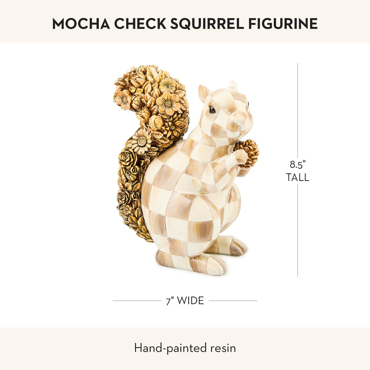 MACKENZIE-CHILDS Resin Squirrel Figurine, Brown-and-White Mocha Check