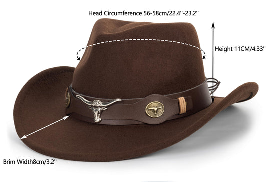 Classic-Western-Cowboy-Hat Wide-Brim Felt-Cowgirl-Fedora-Jazz-Hat for Women