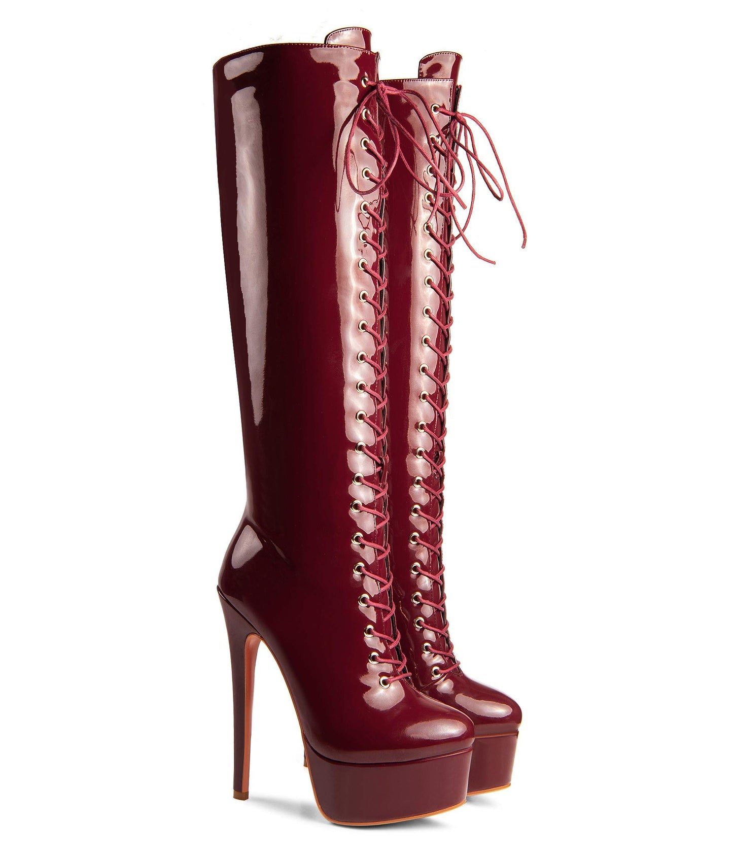 ANN CREEK 'Niwen' High Fashion Ultra High Stiletto Heels Platform Lace Up Boots Wine 9.5