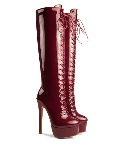 ANN CREEK 'Niwen' High Fashion Ultra High Stiletto Heels Platform Lace Up Boots Wine 9.5