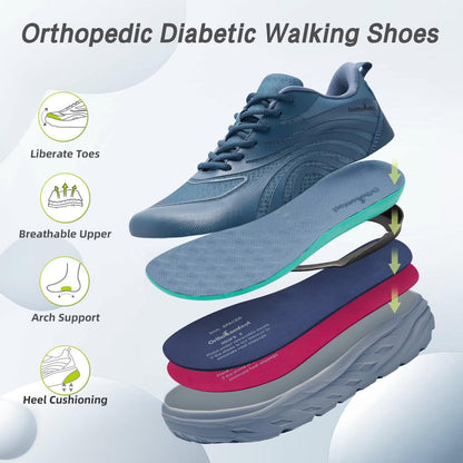 Men's Orthopedic Diabetic Wide Walking Shoes: Arch Support Orthotic Flat Feet Comfort Plantar Fasciitis Orthotic Road Running Shoes, Soft Heel Spur Business Leisure Work Sneakers Dark Blue Size 10.5