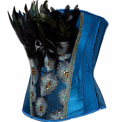 Jutrisujo Corset Top for Women Lingerie Bustier Plus Size Embroidery Peacock Feather Halloween Blue M
