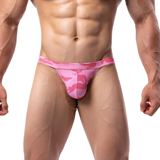 Mens Bikini Briefs Low Rise Bulge Pouch Underwear Soft Lightweight Micro Mesh Underpants, Pink, Medium