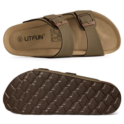 Litfun Unisex Cork Footbed Sandals Summer Slip On Slides for Women Men