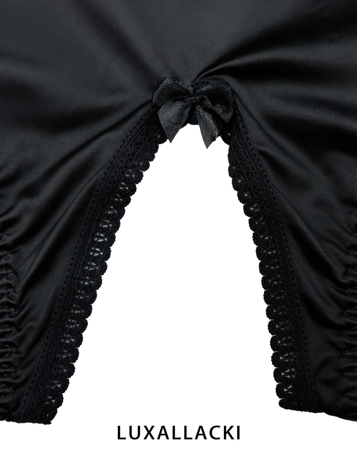 6-Strap Pull-On Satin Garter Panty with Metal Clips, Open-Crotch Design for Thigh-High Stockings (Black,3XL)
