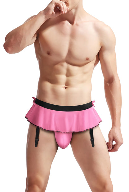 Thong Mini Skirt -Men's Sexy Panties Thong-  Suspenders Panties Underwear Sissy Color : Pink,