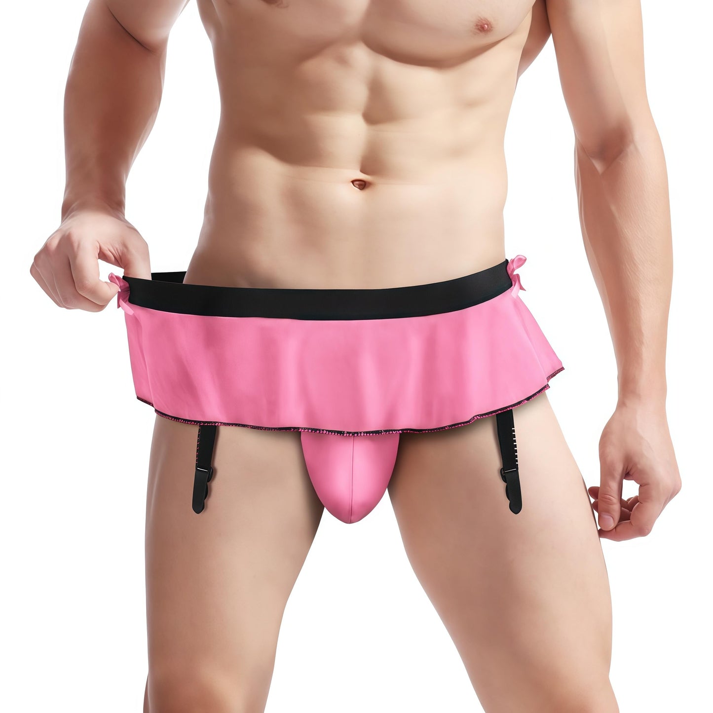 Thong Mini Skirt -Men's Sexy Panties Thong-  Suspenders Panties Underwear Sissy Color : Pink,