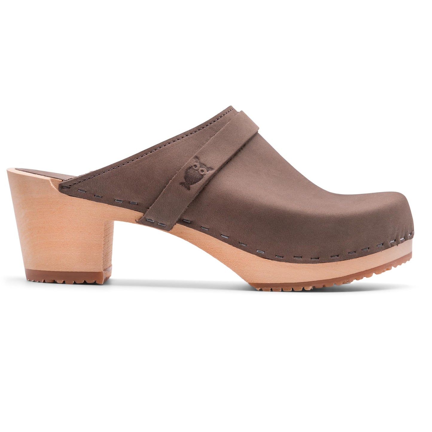 Sandgrens Handmade Swedish Wood Clogs for Women, High Heel Mule US 6 | Dublin Stone Nubuck LT, EU 37