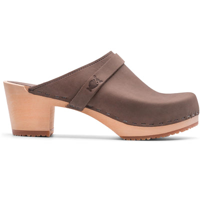 Sandgrens Handmade Swedish Wood Clogs for Women, High Heel Mule US 6 | Dublin Stone Nubuck LT, EU 37