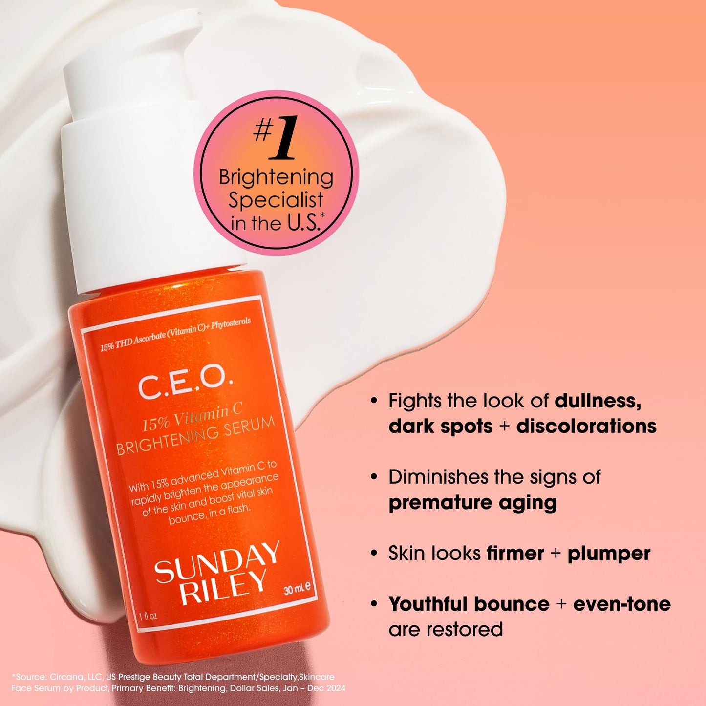 Sunday Riley C.E.O. 15% Vitamin C Brightening Serum, Orange, 1.0 Fl oz(pack of 1)