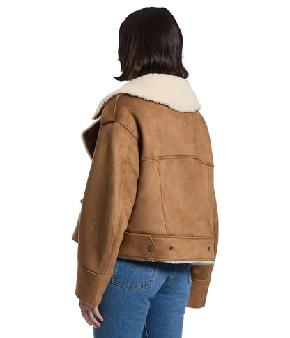 UGG Women's Finnian Luxefluff Moto Jacket Coat, Chestnut, L