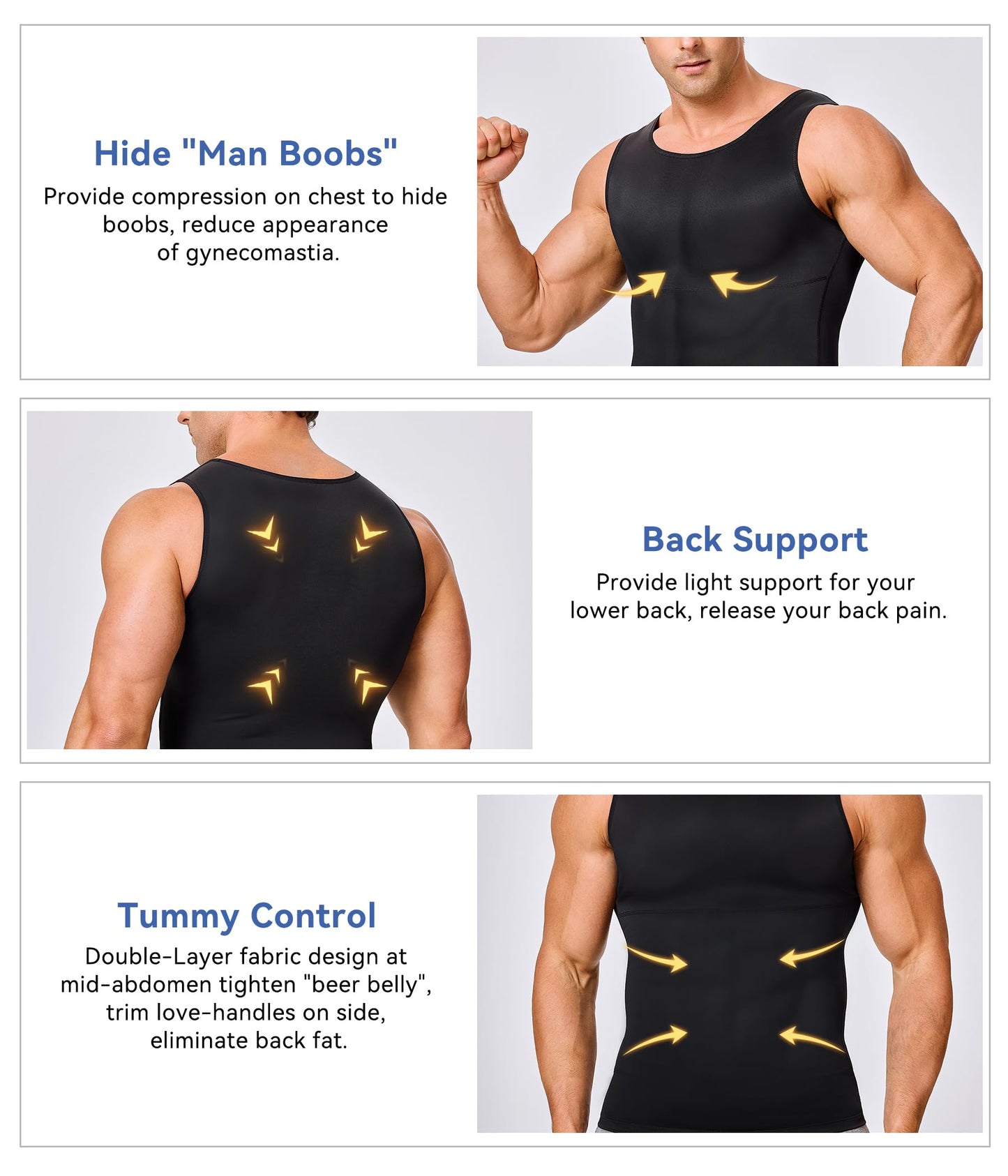 Mens Compression Shirt Slimming Body Shaper Vest Workout Tank Tops Abs Abdomen Undershirts(Black, M)