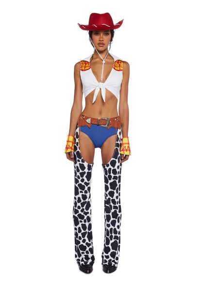 Dolls Kill Round ‘Em Up Cowgirl Doll Costume Set by Trickz N’ Treatz – Women’s Plaid Top with Cow Print Chaps,