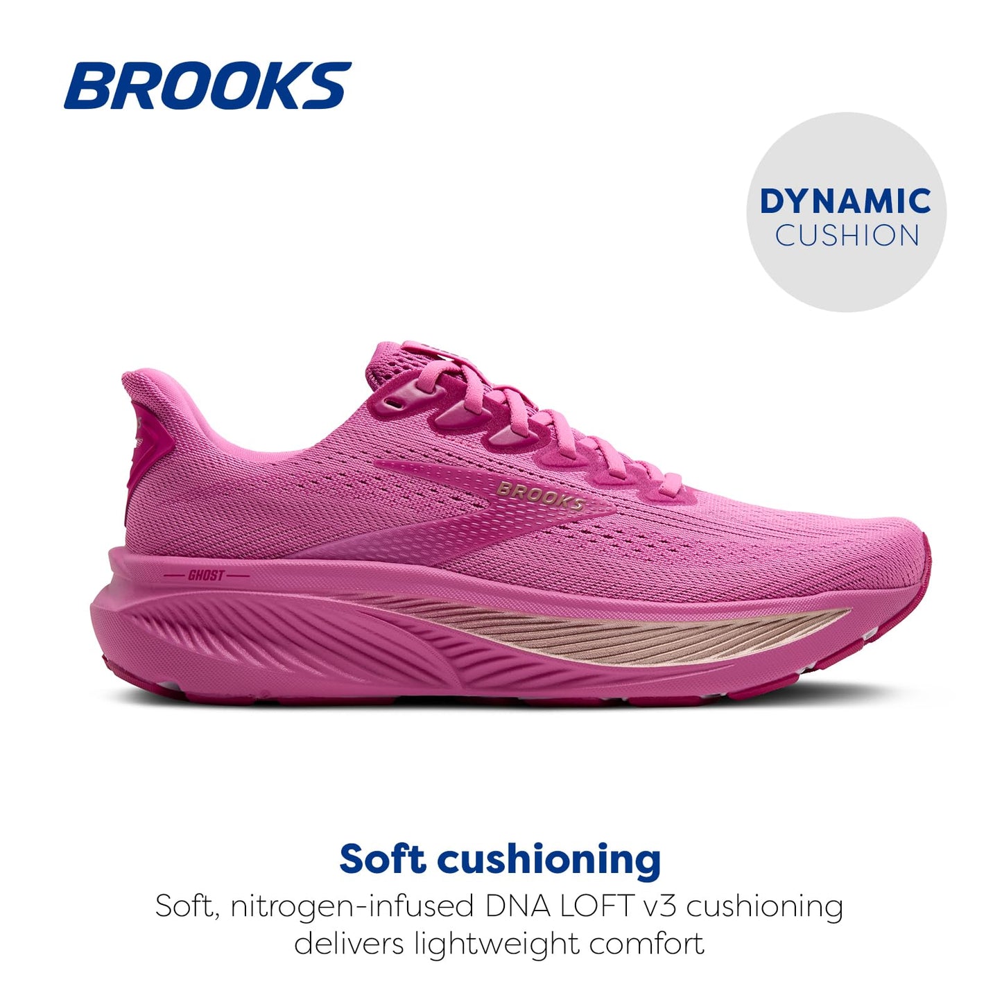 Brooks Women’s Ghost 17 Neutral Running Shoe - Pink/Fuchsia/Gold - 11.5 Medium