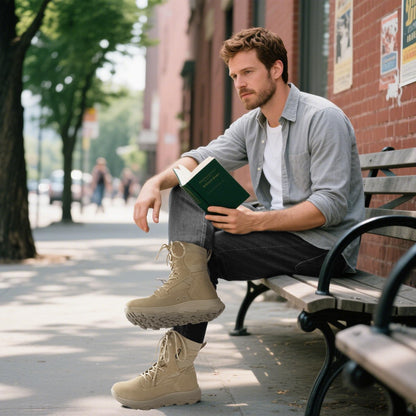 FREE SOLDIER Men's Tactical Boots 8 Inches Military Lightweight Durable Hiking Motorcycle Combat Boots(Bright Tan,10.5)