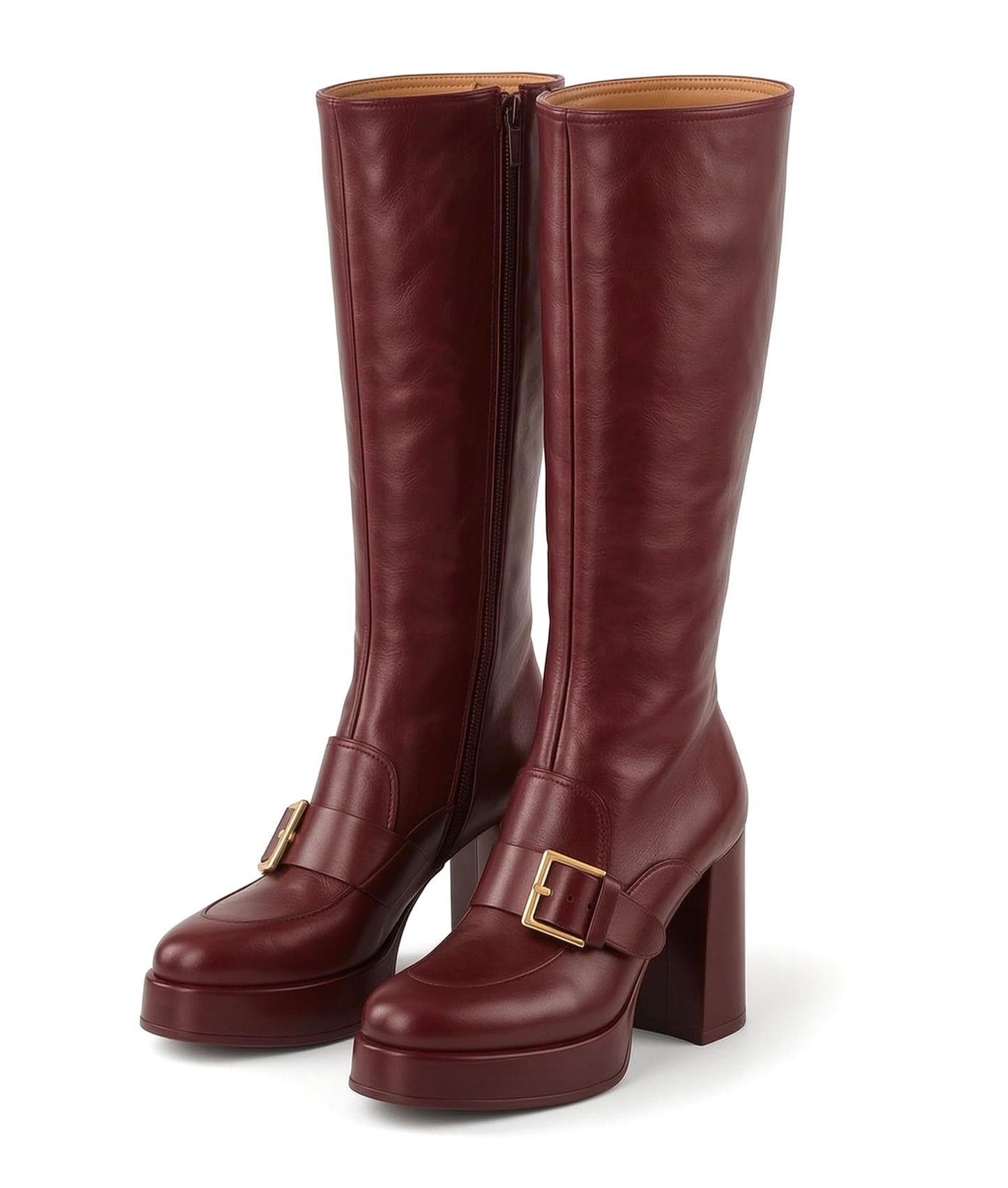 MissHeel Red Fall Knee High Boots for Women Chunky Heel Leather Knee-High Boot Platform Fall-Boots Going Out Size 8