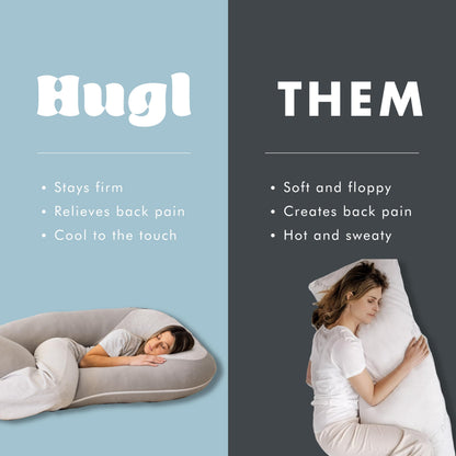 Plufl Hugl Cooling Body Pillow for Adults, U Shaped Pregnancy Pillow, White