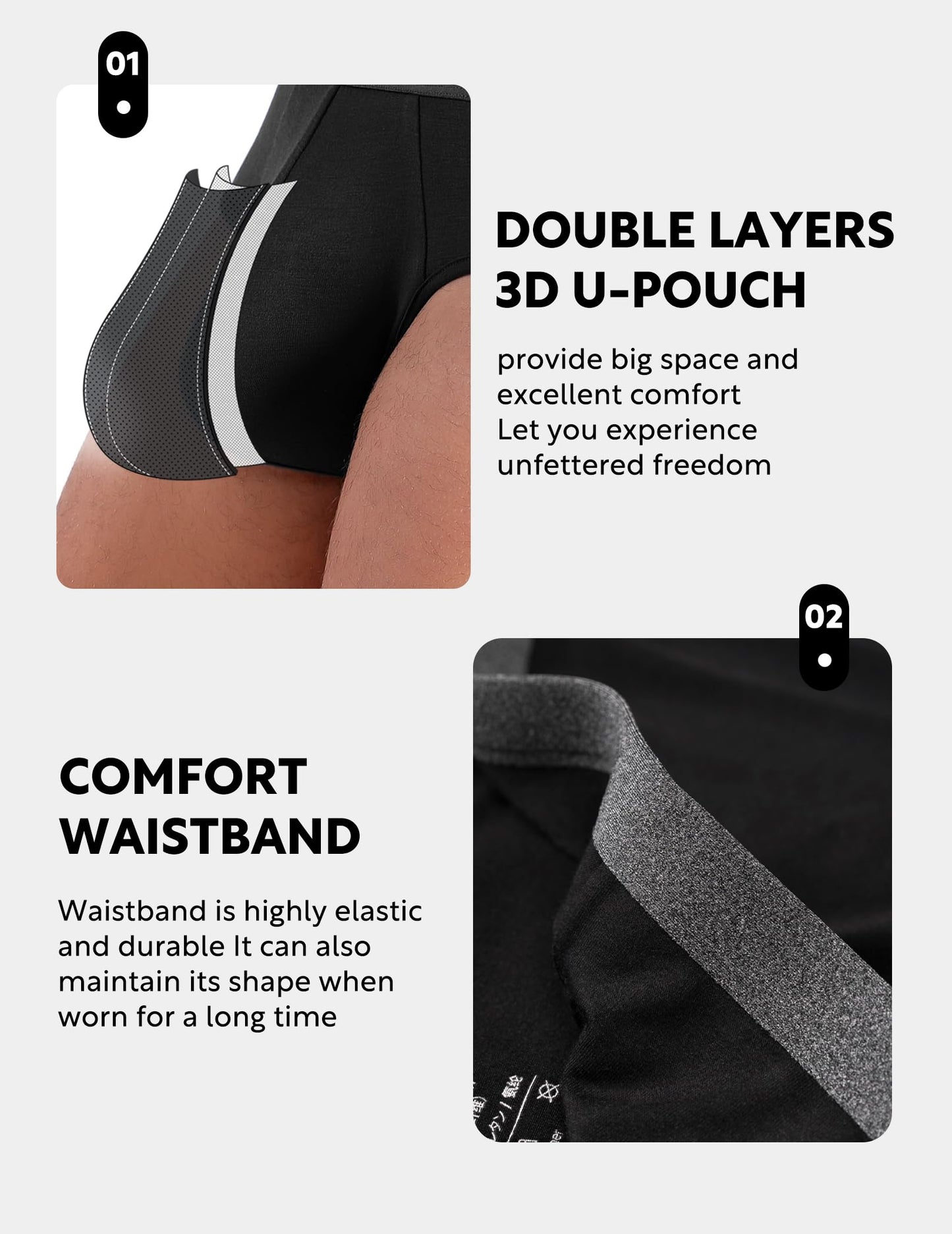 DAVID ARCHY Men's Breathable Underwear Rayon Made from Bamboo Wicking-Moisture Support Pouch Soft Briefs for Men (XL, Black)