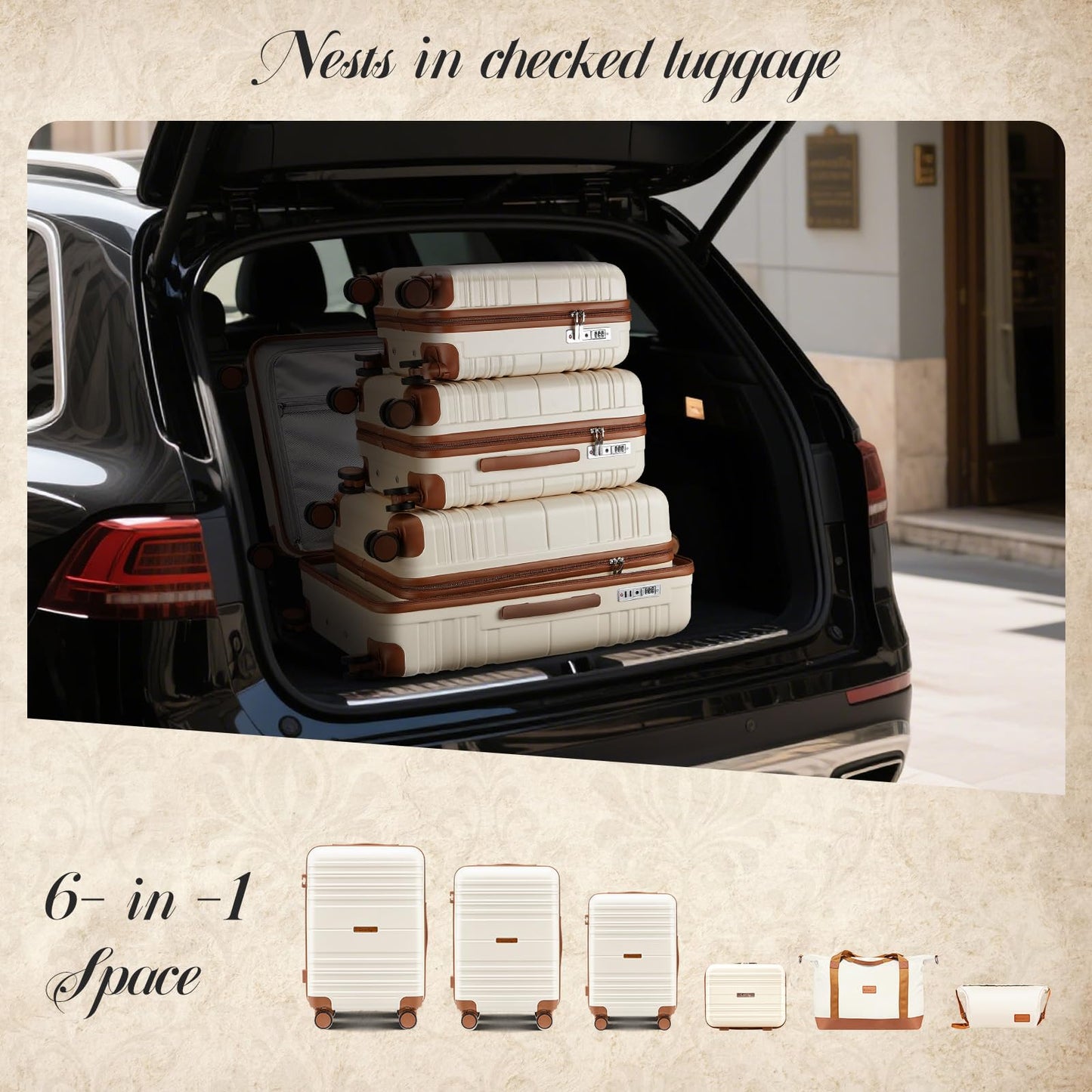 CASELLY Luggage Sets with spinner wheels, PC+ABS Hard Shell Travel Luggage,Lightweight Carry-on suitcases with TSA Lock,YKK Zippers (Green, 7 piece sets（14/18/20/24/28/DB/TB）)