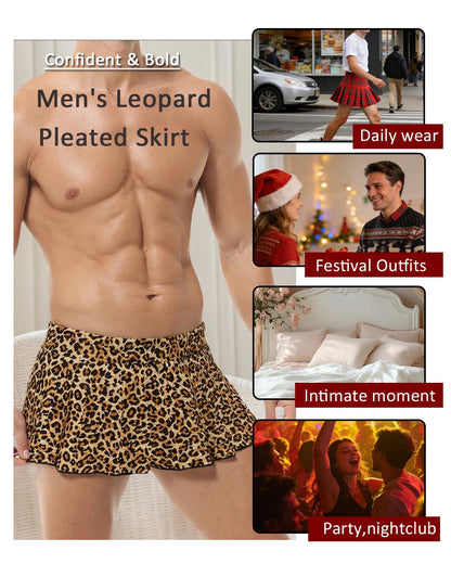 Mens Sissy Costume Outfit Sexy Leopard Mini Skirt For Men Crossdressing (Leopard, One Size)