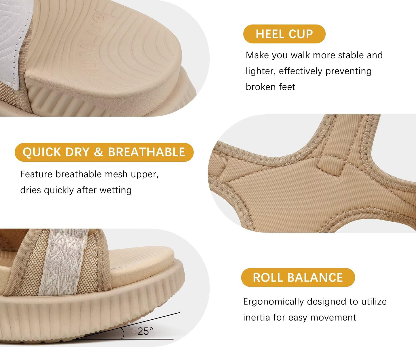 KuaiLu Womens Orthopedic Walking Sandals Comfortable Arch Support Plantar Fasciitis Relief Sport Recovery Chunky Cushion Adjustable Summer Outdoor Beach Vacation Athletic Water Shoes Beige Size 8.5