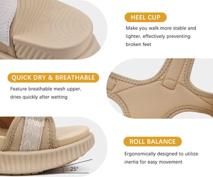KuaiLu Womens Orthopedic Walking Sandals Comfortable Arch Support Plantar Fasciitis Relief Sport Recovery Chunky Cushion Adjustable Summer Outdoor Beach Vacation Athletic Water Shoes Beige Size 8.5