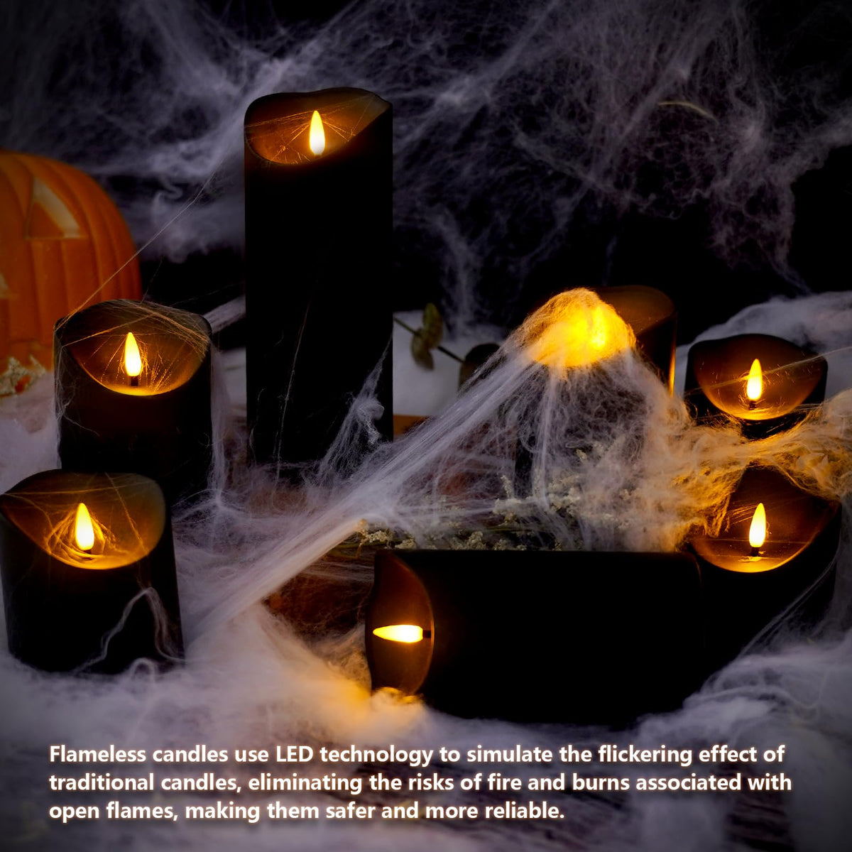 Nimiko Flameless Candles with Remote, Battery Operated Flickering Flameless Candles, LED Candles with Timer 2/4/6/8H, with Realistic LED Candles Set of 9 (D3 x H 3" 4" 5" 6" 7") (Black)