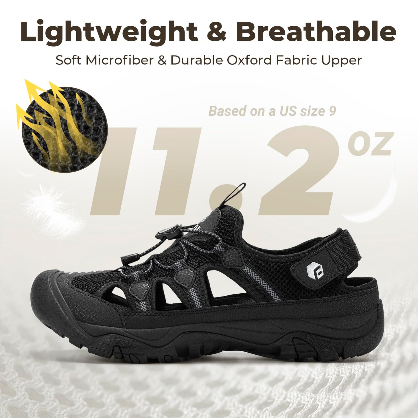 FitVille Men's Walking Sandals, Wide-Fit Closed Toe Hiking Sandals with Arch Support for Plantar Fasciitis, Quick-Adjust Straps & Non-Slip Sole Men Shoes for Summer Outdoor Casual Sports