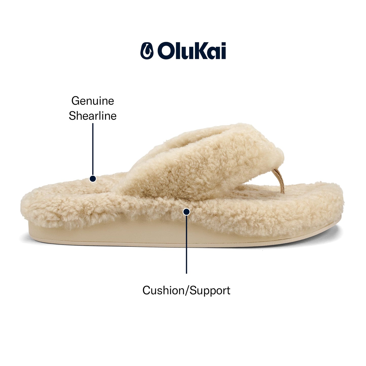 OLUKAI Kipe'a Heu Women's Sandal Slippers, Soft & Comfortable Shearling-Wrapped Straps, Durable Rubber Outsoles for All-Day Wear, Causal & Cute Everyday Style, Tapa/Tapa, 8