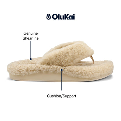 OLUKAI Kipe'a Heu Women's Sandal Slippers, Soft & Comfortable Shearling-Wrapped Straps, Durable Rubber Outsoles for All-Day Wear, Causal & Cute Everyday Style, Tapa/Tapa, 8