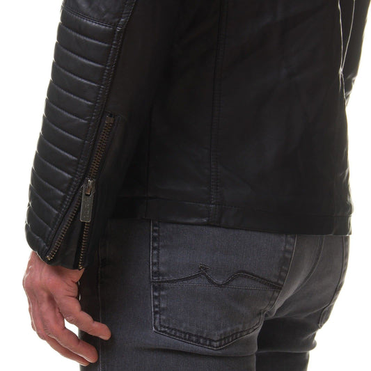 DECIMAL Men's Black REAL Lambskin Leather Biker Jacket VINTAGE GENUINE MOTORCYCLE JACKETS FOR MEN (US, Alpha, X-Large, Regular, Regular, B59 BLACK)